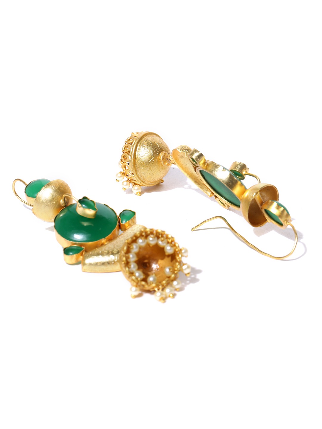 YouBella Gold-Toned  Green Dome Shaped Jhumkas